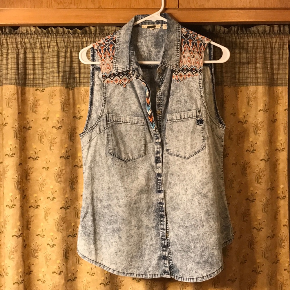 MISS ME tank with embellished beading and pattern.